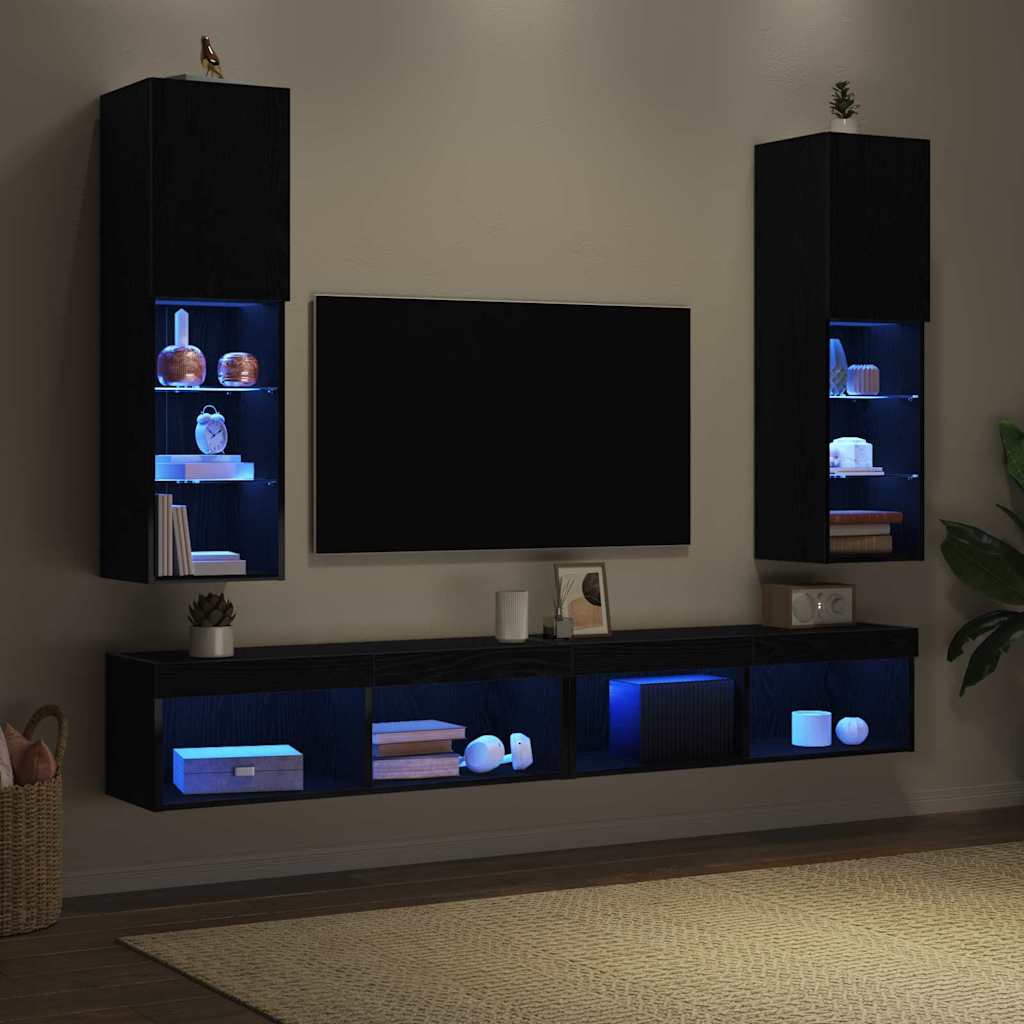 TV Cabinet 2 pcs Black 30.5 x 30 x 102 cm Engineered wood